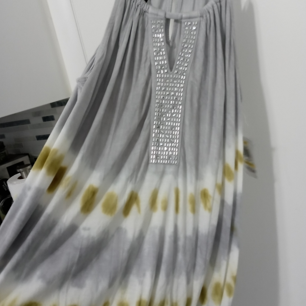 I.N.C Tie Dye Blush Garden Grey/Green V Neck Sequin